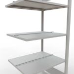 Anbauregal, Büro-Fachbodenregal Stecksystem MULTIplus150, 1800 x 750 x 600 mm (HxBxT), 5 Fachböden, Längenriegel, RAL 7035 lichtgrau, mit Mittelanschlag