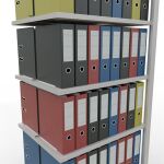 Anbauregal, Büro-Fachbodenregal Stecksystem MULTIplus150, 2300 x 750 x 600 mm (HxBxT), 7 Fachböden, Längenriegel, RAL 7035 lichtgrau, mit Mittelanschlag