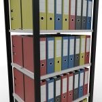 Grundregal, Büro-Fachbodenregal Stecksystem MULTIplus150, 2000 x 750 x 600 mm (HxBxT), 6 Fachböden, Längenriegel, schwarz/RAL 7035 lichtgrau, mit Mittelanschlag