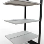 Anbauregal, Büro-Fachbodenregal Stecksystem MULTIplus150, 1800 x 750 x 600 mm (HxBxT), 5 Fachböden, Längenriegel, schwarz/RAL 7035 lichtgrau, mit Mittelanschlag