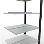 Anbauregal, Büro-Fachbodenregal Stecksystem MULTIplus150, 2000 x 750 x 600 mm (HxBxT), 6 Fachböden, Längenriegel, schwarz/RAL 7035 lichtgrau, mit Mittelanschlag