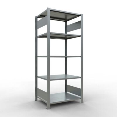 Grundregal, Büro-Fachbodenregal Stecksystem MULTIplus150, 1800 x 750 x 600 mm (HxBxT), 5 Fachböden, Längenriegel, verzinkt, ohne Mittelanschlag