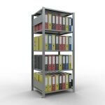 Grundregal, Büro-Fachbodenregal Stecksystem MULTIplus150, 1800 x 750 x 600 mm (HxBxT), 5 Fachböden, Längenriegel, verzinkt, ohne Mittelanschlag