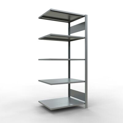 Anbauregal, Büro-Fachbodenregal Stecksystem MULTIplus150, 1800 x 750 x 600 mm (HxBxT), 5 Fachböden, Längenriegel, verzinkt, ohne Mittelanschlag