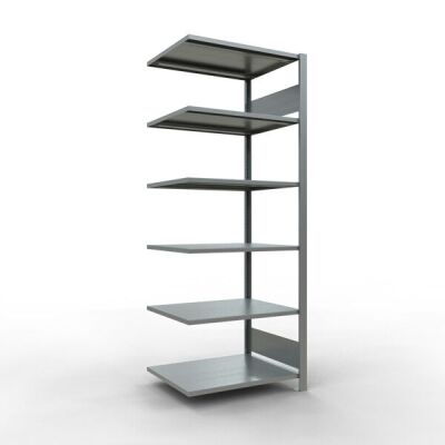 Anbauregal, Büro-Fachbodenregal Stecksystem MULTIplus150, 2000 x 750 x 600 mm (HxBxT), 6 Fachböden, Längenriegel, verzinkt, ohne Mittelanschlag