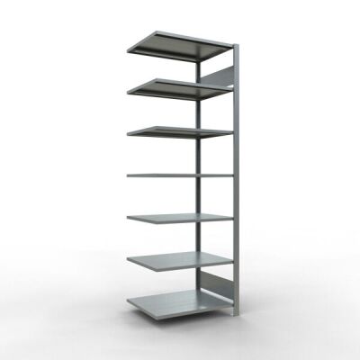 Anbauregal, Büro-Fachbodenregal Stecksystem MULTIplus150, 2300 x 750 x 600 mm (HxBxT), 7 Fachböden, Längenriegel, verzinkt, ohne Mittelanschlag