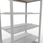 Grundregal, Büro-Fachbodenregal Stecksystem MULTIplus150, 2000 x 1000 x 600 mm (HxBxT), 6 Fachböden, Längenriegel, RAL 7035 lichtgrau, mit Mittelanschlag