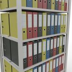 Grundregal, Büro-Fachbodenregal Stecksystem MULTIplus150, 2300 x 1000 x 600 mm (HxBxT), 7 Fachböden, Längenriegel, RAL 7035 lichtgrau, mit Mittelanschlag