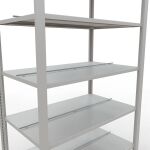 Grundregal, Büro-Fachbodenregal Stecksystem MULTIplus150, 2300 x 1000 x 600 mm (HxBxT), 7 Fachböden, Längenriegel, RAL 7035 lichtgrau, mit Mittelanschlag