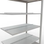 Anbauregal, Büro-Fachbodenregal Stecksystem MULTIplus150, 2000 x 1000 x 600 mm (HxBxT), 6 Fachböden, Längenriegel, RAL 7035 lichtgrau, mit Mittelanschlag