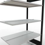Anbauregal, Büro-Fachbodenregal Stecksystem MULTIplus150, 1800 x 1000 x 600 mm (HxBxT), 5 Fachböden, Längenriegel, schwarz/RAL 7035 lichtgrau, mit Mittelanschlag