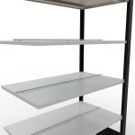 Anbauregal, Büro-Fachbodenregal Stecksystem MULTIplus150, 2000 x 1000 x 600 mm (HxBxT), 6 Fachböden, Längenriegel, schwarz/RAL 7035 lichtgrau, mit Mittelanschlag