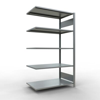 Anbauregal, Büro-Fachbodenregal Stecksystem MULTIplus150, 1800 x 1000 x 600 mm (HxBxT), 5 Fachböden, Längenriegel, verzinkt, ohne Mittelanschlag