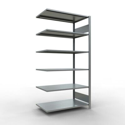 Anbauregal, Büro-Fachbodenregal Stecksystem MULTIplus150, 2000 x 1000 x 600 mm (HxBxT), 6 Fachböden, Längenriegel, verzinkt, ohne Mittelanschlag