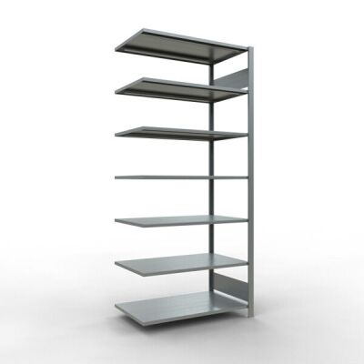 Anbauregal, Büro-Fachbodenregal Stecksystem MULTIplus150, 2300 x 1000 x 600 mm (HxBxT), 7 Fachböden, Längenriegel, verzinkt, ohne Mittelanschlag