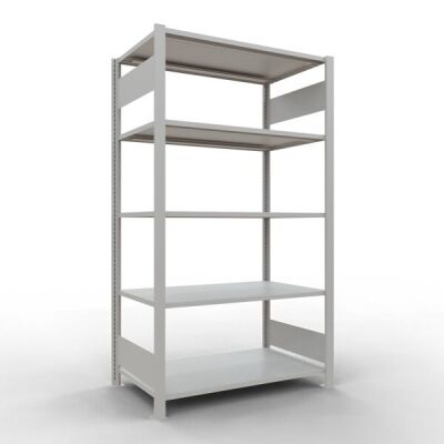 Grundregal, Büro-Fachbodenregal Stecksystem MULTIplus150, 1800 x 1000 x 600 mm (HxBxT), 5 Fachböden, Längenriegel, RAL 7035 lichtgrau, ohne Mittelanschlag
