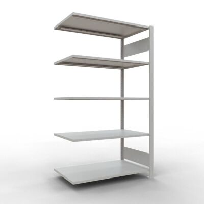 Anbauregal, Büro-Fachbodenregal Stecksystem MULTIplus150, 1800 x 1000 x 600 mm (HxBxT), 5 Fachböden, Längenriegel, RAL 7035 lichtgrau, ohne Mittelanschlag