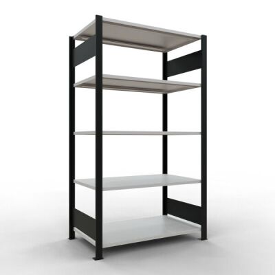 Grundregal, Büro-Fachbodenregal Stecksystem MULTIplus150, 1800 x 1000 x 600 mm (HxBxT), 5 Fachböden, Längenriegel, schwarz/RAL 7035 lichtgrau, ohne Mittelanschlag
