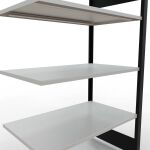 Anbauregal, Büro-Fachbodenregal Stecksystem MULTIplus150, 1800 x 1000 x 600 mm (HxBxT), 5 Fachböden, Längenriegel, schwarz/RAL 7035 lichtgrau, ohne Mittelanschlag
