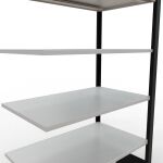 Anbauregal, Büro-Fachbodenregal Stecksystem MULTIplus150, 2000 x 1000 x 600 mm (HxBxT), 6 Fachböden, Längenriegel, schwarz/RAL 7035 lichtgrau, ohne Mittelanschlag
