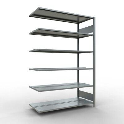 Anbauregal, Büro-Fachbodenregal Stecksystem MULTIplus150, 2000 x 1300 x 600 mm (HxBxT), 6 Fachböden, Längenriegel, verzinkt, mit Mittelanschlag