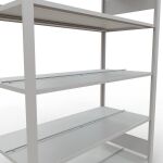 Grundregal, Büro-Fachbodenregal Stecksystem MULTIplus150, 1800 x 1300 x 600 mm (HxBxT), 5 Fachböden, Längenriegel, RAL 7035 lichtgrau, mit Mittelanschlag