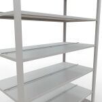 Grundregal, Büro-Fachbodenregal Stecksystem MULTIplus150, 2300 x 1300 x 600 mm (HxBxT), 7 Fachböden, Längenriegel, RAL 7035 lichtgrau, mit Mittelanschlag