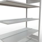 Anbauregal, Büro-Fachbodenregal Stecksystem MULTIplus150, 1800 x 1300 x 600 mm (HxBxT), 5 Fachböden, Längenriegel, RAL 7035 lichtgrau, mit Mittelanschlag