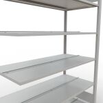 Anbauregal, Büro-Fachbodenregal Stecksystem MULTIplus150, 2000 x 1300 x 600 mm (HxBxT), 6 Fachböden, Längenriegel, RAL 7035 lichtgrau, mit Mittelanschlag