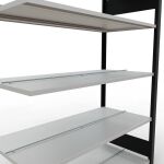 Anbauregal, Büro-Fachbodenregal Stecksystem MULTIplus150, 1800 x 1300 x 600 mm (HxBxT), 5 Fachböden, Längenriegel, schwarz/RAL 7035 lichtgrau, mit Mittelanschlag