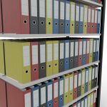 Anbauregal, Büro-Fachbodenregal Stecksystem MULTIplus150, 2000 x 1300 x 600 mm (HxBxT), 6 Fachböden, Längenriegel, schwarz/RAL 7035 lichtgrau, mit Mittelanschlag