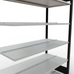 Anbauregal, Büro-Fachbodenregal Stecksystem MULTIplus150, 2000 x 1300 x 600 mm (HxBxT), 6 Fachböden, Längenriegel, schwarz/RAL 7035 lichtgrau, mit Mittelanschlag