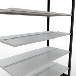 Anbauregal, Büro-Fachbodenregal Stecksystem MULTIplus150, 2300 x 1300 x 600 mm (HxBxT), 7 Fachböden, Längenriegel, schwarz/RAL 7035 lichtgrau, mit Mittelanschlag