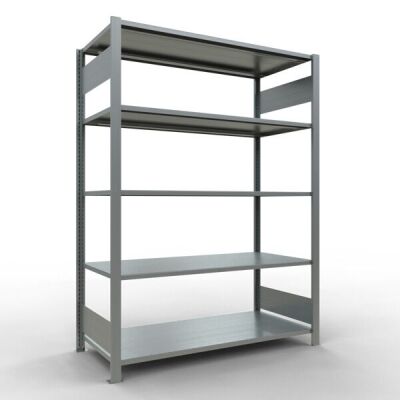 Grundregal, Büro-Fachbodenregal Stecksystem MULTIplus150, 1800 x 1300 x 600 mm (HxBxT), 5 Fachböden, Längenriegel, verzinkt, ohne Mittelanschlag