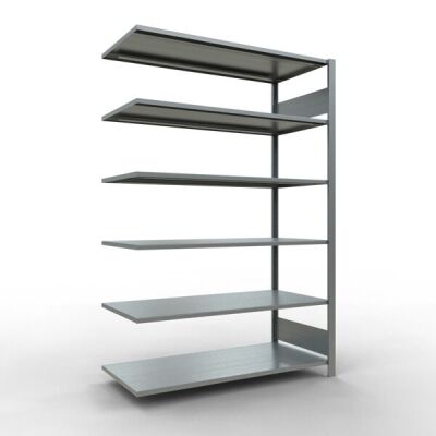 Anbauregal, Büro-Fachbodenregal Stecksystem MULTIplus150, 2000 x 1300 x 600 mm (HxBxT), 6 Fachböden, Längenriegel, verzinkt, ohne Mittelanschlag