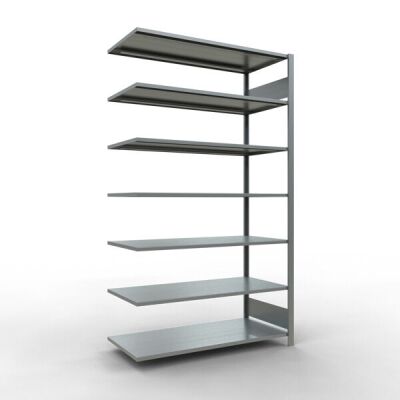 Anbauregal, Büro-Fachbodenregal Stecksystem MULTIplus150, 2300 x 1300 x 600 mm (HxBxT), 7 Fachböden, Längenriegel, verzinkt, ohne Mittelanschlag