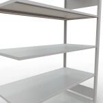 Anbauregal, Büro-Fachbodenregal Stecksystem MULTIplus150, 1800 x 1300 x 600 mm (HxBxT), 5 Fachböden, Längenriegel, RAL 7035 lichtgrau, ohne Mittelanschlag