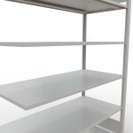 Anbauregal, Büro-Fachbodenregal Stecksystem MULTIplus150, 2000 x 1300 x 600 mm (HxBxT), 6 Fachböden, Längenriegel, RAL 7035 lichtgrau, ohne Mittelanschlag