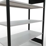 Grundregal, Büro-Fachbodenregal Stecksystem MULTIplus150, 1800 x 1300 x 600 mm (HxBxT), 5 Fachböden, Längenriegel, schwarz/RAL 7035 lichtgrau, ohne Mittelanschlag