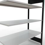 Anbauregal, Büro-Fachbodenregal Stecksystem MULTIplus150, 1800 x 1300 x 600 mm (HxBxT), 5 Fachböden, Längenriegel, schwarz/RAL 7035 lichtgrau, ohne Mittelanschlag