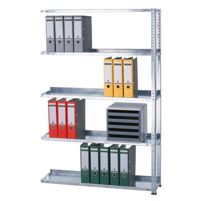 Grundregal, Büro-Fachbodenregal Schraubsystem MULTIplus85, 1800 x 750 x 300 mm (HxBxT), 5 Fachböden, verzinkt, mit Anschlagleiste