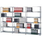 Anbauregal, Büro-Fachbodenregal Schraubsystem MULTIplus85, 2000 x 750 x 300 mm (HxBxT), 6 Fachböden, RAL 7035 lichtgrau, mit Anschlagleiste