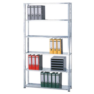 Grundregal, Büro-Fachbodenregal Schraubsystem MULTIplus85, 2000 x 750 x 300 mm (HxBxT), 6 Fachböden, verzinkt, ohne Anschlagleiste