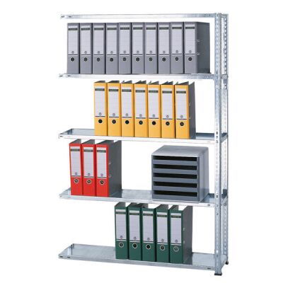 Anbauregal, Büro-Fachbodenregal Schraubsystem MULTIplus85, 1800 x 750 x 300 mm (HxBxT), 5 Fachböden, verzinkt, ohne Anschlagleiste