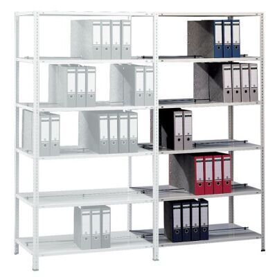 Anbauregal, Büro-Fachbodenregal Schraubsystem MULTIplus85, 2000 x 750 x 300 mm (HxBxT), 6 Fachböden, verzinkt, ohne Anschlagleiste