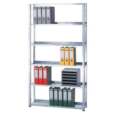 Grundregal, Büro-Fachbodenregal Schraubsystem MULTIplus85, 2000 x 1000 x 300 mm (HxBxT), 6 Fachböden, verzinkt, mit Anschlagleiste