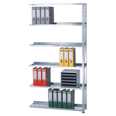 Anbauregal, Büro-Fachbodenregal Schraubsystem MULTIplus85, 2000 x 1000 x 300 mm (HxBxT), 6 Fachböden, verzinkt, mit Anschlagleiste