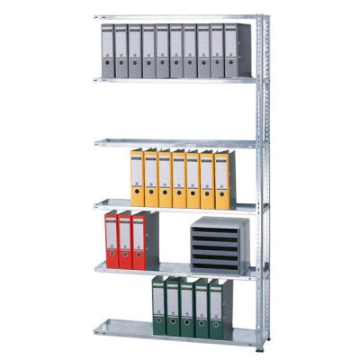 Anbauregal, Büro-Fachbodenregal Schraubsystem MULTIplus85, 2000 x 1000 x 300 mm (HxBxT), 6 Fachböden, verzinkt, ohne Anschlagleiste