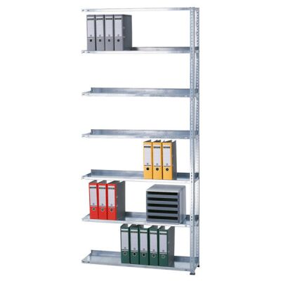 Anbauregal, Büro-Fachbodenregal Schraubsystem MULTIplus85, 2300 x 1300 x 300 mm (HxBxT), 6 Fachböden, verzinkt, mit Anschlagleiste