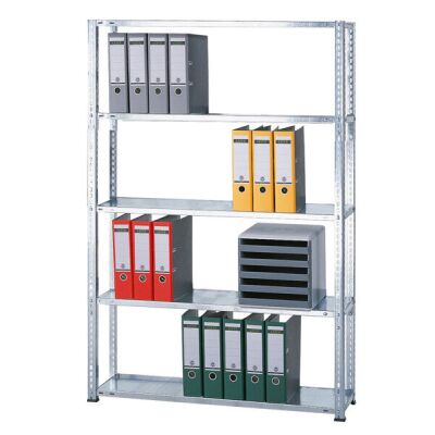 Grundregal, Büro-Fachbodenregal Schraubsystem MULTIplus85, 1800 x 1300 x 300 mm (HxBxT), 5 Fachböden, verzinkt, ohne Anschlagleiste